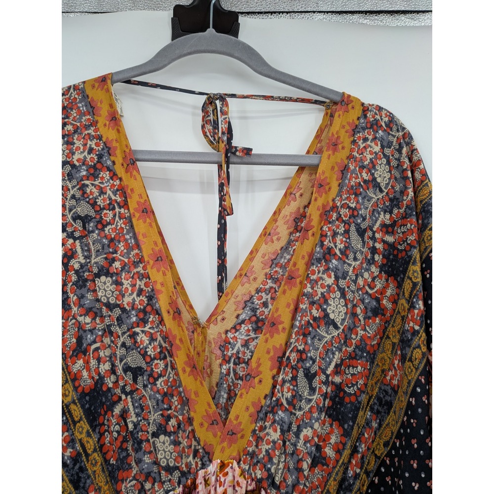 Boho Western Babydoll Umgee Patchwork Pink Multi Balloon Sleeve L Midi Dress - Picture 3 of 10